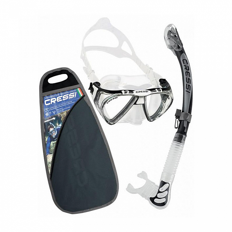 Cressi Premium Adult Dry Snorkel Combo Set Clear/Black Penta & Alpha Ultra Dry 